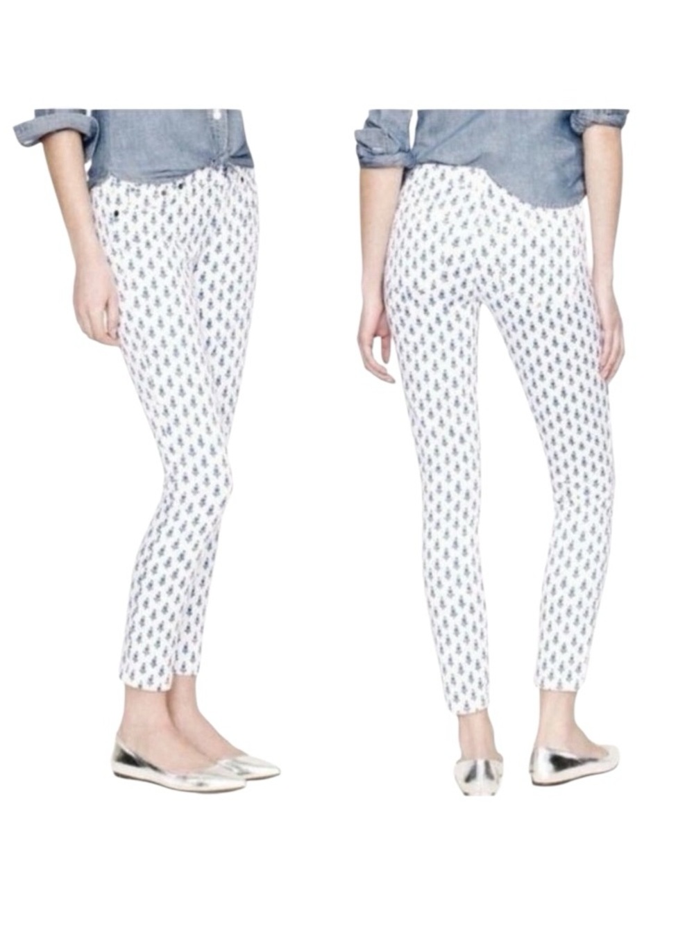 J.Crew Toothpick Jeans Size 29 Blue White Thistle Print Skinny Ankle Coastal
